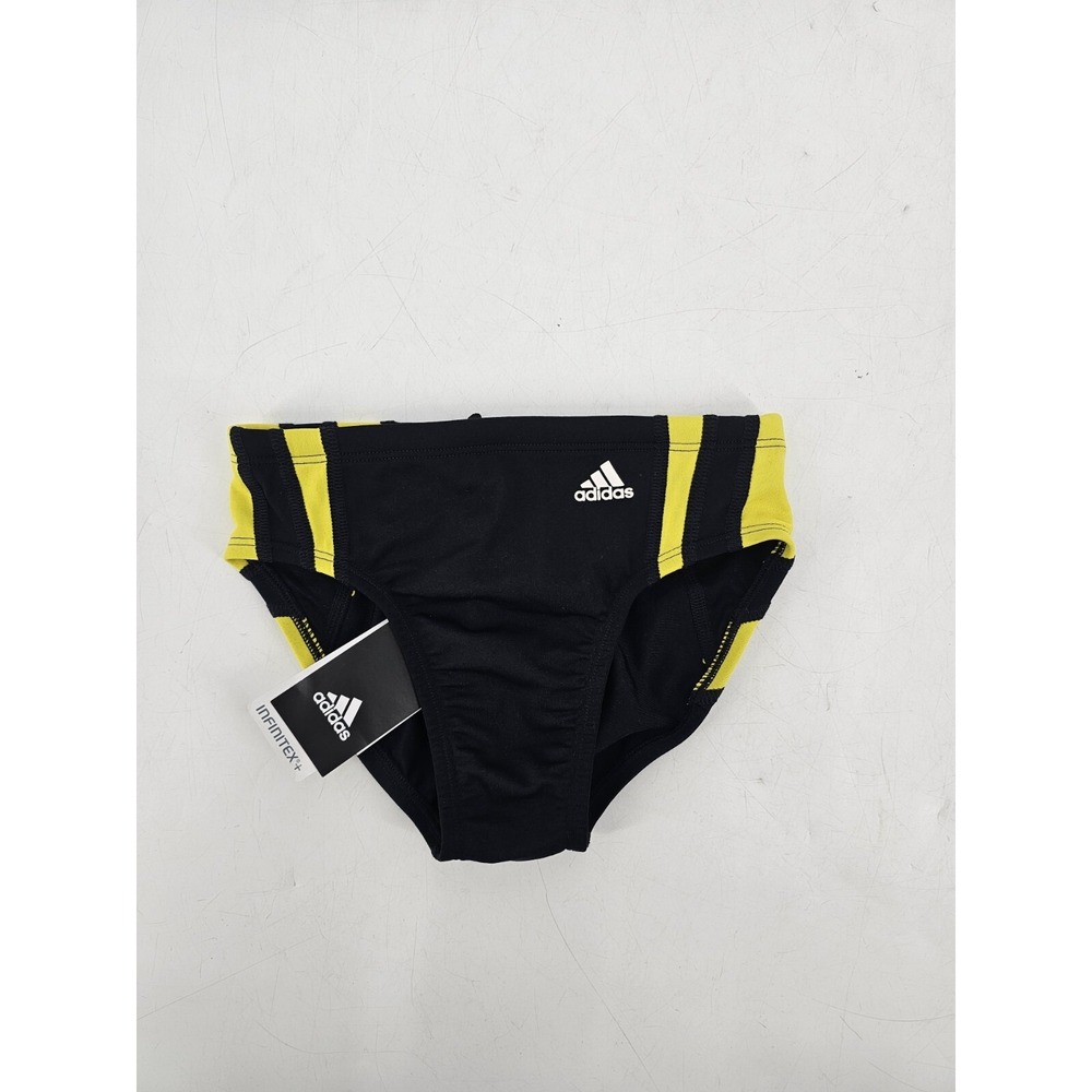 NWT ADIDAS‎ Infinitex Blk/Yl Sport Swim Bikini Brief Swimsuit Sz 24 Speedo Style